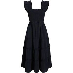 Hill House Ellie Nap Dress Black Crepe M Square Neck Tiered Ruffle